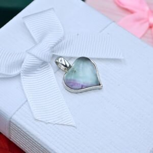 Fluorite Heart Pendant “Heart of Mova”, made of Silver