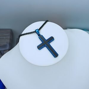 Big Black/Blue Cross Necklace "Dave", made of Stainless Steel