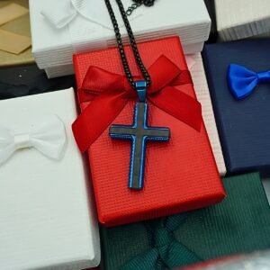 Alternative view of Big Black/Blue Cross Necklace "Dave", made of Stainless Steel