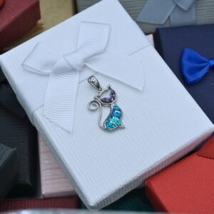 Blue-Purple Cat Pendant "Mitsi", made of Silver 925