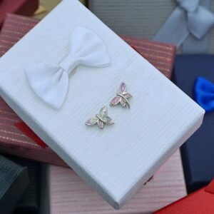 Pink Stud Earrings Butterfly "Luna", made of 925 Silver