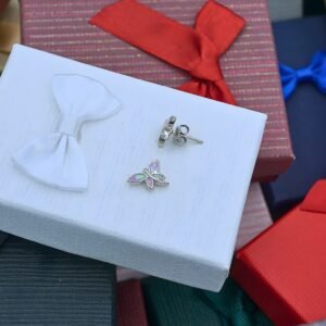 Alternative view of Pink Stud Earrings Butterfly "Luna", made of 925 Silver