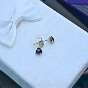 Alternative view of Small Dark Blue Hearts Earrings, "Zemra" made of Silver 925