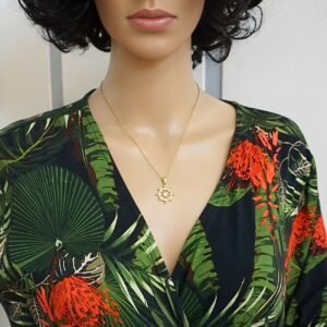 Alternative view of Gold Plated Rudder Pendant Necklace “Gold Sea” made of Steel