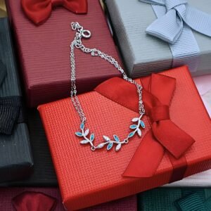 Blue Opal Leaves Bracelet "Sandre", made of 925 Sterling Silver