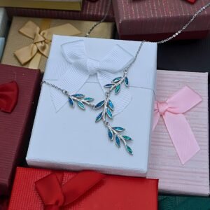 Blue Opal Leaves Necklace "Nazli", made of 925 Sterling Silver