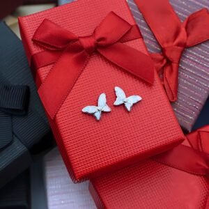 White Opal Butterfly Earrings "Talula", made of 925 Sterling Silver